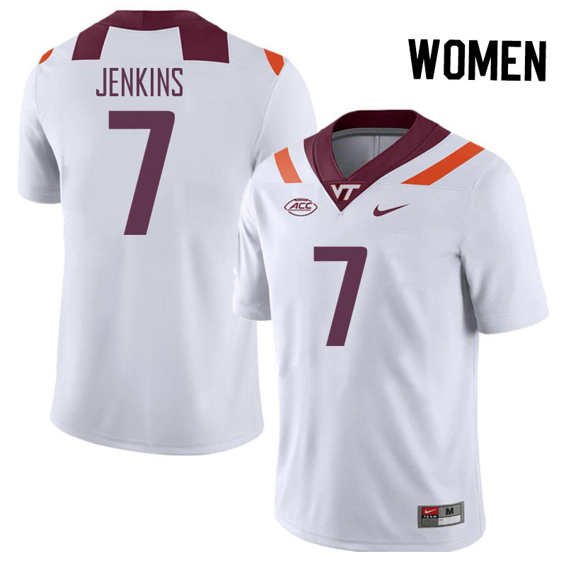 Women #7 Keonta Jenkins Virginia Tech Hokies College Football Jerseys Stitched Sale-White - Click Image to Close